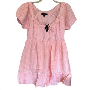 LULUS Medium blush pink boho babydoll short sleeve dress keyhole front